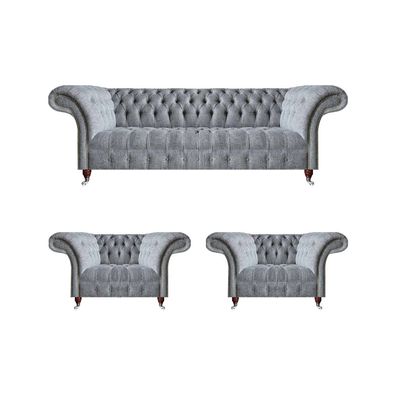 Wohnzimmer Grau Sofagarnitur 3tlg Chesterfield Polstersofa Design Möbel