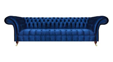 Luxus Blau Sofa Dreisitze Wohnzimmer Textil Polstermöbel Couch Chesterfield