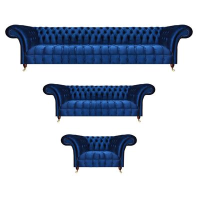 Neu Sofa Set 3tlg Luxus Blau Komplett Chesterfield Wohnzimmer Polstermöbel