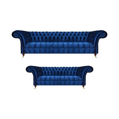 Luxus Blau Sofas Set 2tlg Komplett Einrichtung Chesterfield Wohnzimmer Neu