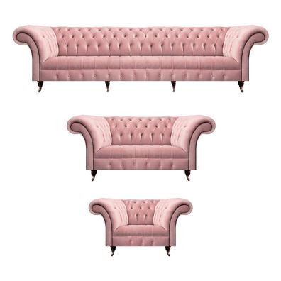 Komplett Rosa Sofagarnitur 3tlg Wohnzimmer Chesterfield Polstermöbel