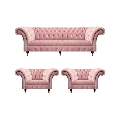 Luxus Rosa Design Modern Chesterfield Sofagarnitur 3tlg Polstermöbel