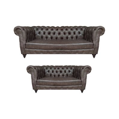 Wohnzimmer Braun Sofa Dreisitze mit Zweisitzer Couch Polstermöbel Chesterfield