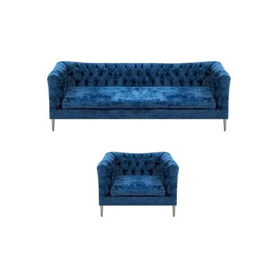 Sofagarnitur Blau Stoff Modern Design Sofa Dreisitze Couch Sessel Chesterfield
