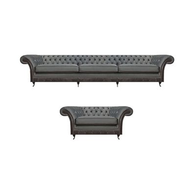 Polstermöbel Sofa Dreisitze Grau Sessel Wohnzimmer Chesterfield Garnitur