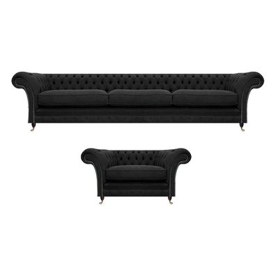 Luxus Polstermöbel Schwarz Sofa Dreisitze Couch Chesterfield Sessel Wohnzimmer