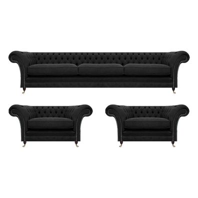Designer Möbel Schwarz Sofagarnitur 3tlg Wohnzimmer Sofas Chesterfield