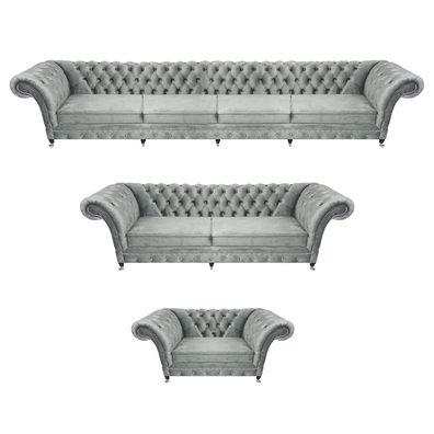 Designer Möbel Grau Chestefield Wohnzimmer Sofagarnitur Polstermöbel
