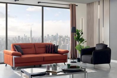 Sofagarnitur 3 + 1 Sitzer Terrakotta Anthrazit Stoff Chromfüße Modern Design