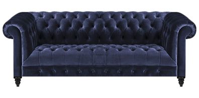 Wohnzimmer Sofa Dreisitze Couch Polstermöbel Blau Textil Chesterfield