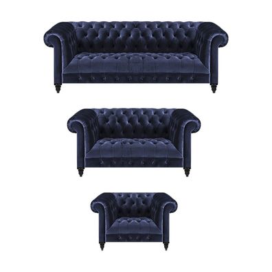 Sofagarnitur 3tlg Blau Chesterfield Einrichtung Wohnzimmer Komplett Set Neu