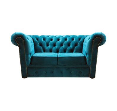 Chesterfield Blau Sofa Zweisitzer Couch Wohnzimmer Einrichtung Neu Textil