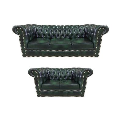 Design Grün Modern Sofagarnitur Wohnzimmer 2tlg Chesterfield Ledersofa