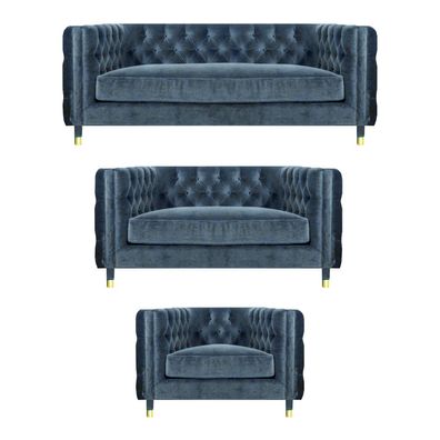 Designer Luxus Set Sofas Chestefield Wohnzimmer Textil Sofagarnitur Neu