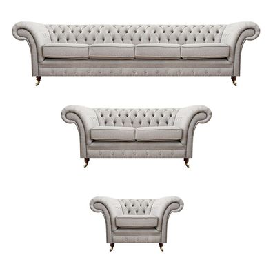 Chesterfield Grau Set Luxus Polstermöbel Sofas Komplett Wohnzimmer