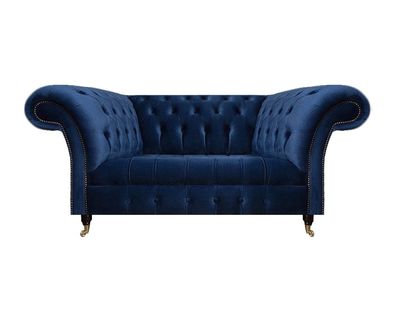 Sofa Zweisitzer Couch Polstermöbel Chesterfield Textil Blau Design Neu