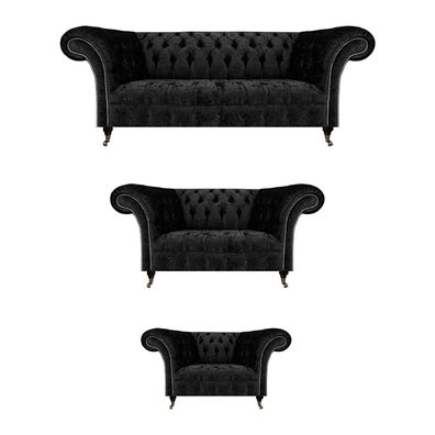 Luxus Schwarz Komplett Chesterfield Sofas Set Wohnzimmer Sessel Neu