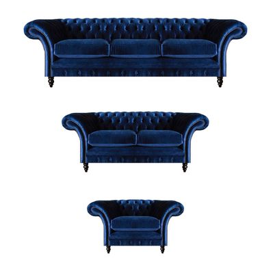 Luxus Design Neu Garnitur Wohnzimmer Blau Sofa Set 3tlg Einrichtung Chesterfield