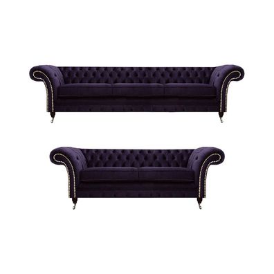 Lila Sofagarnitur Dreisitzer mit Zweisitzer Sofas Luxus Chesterfield Polster