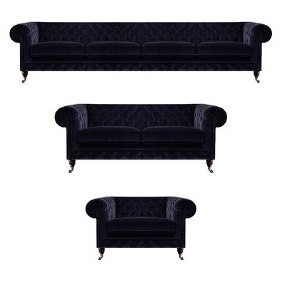 Komplett Wohnzimmer Blau Viersitzer mit Zweisitzer Sofas Neu Sessel Chesterfield