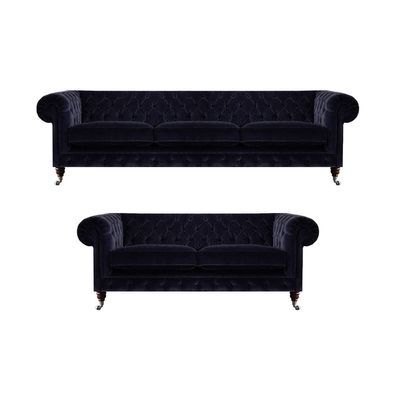 Polstermöbel Dreisitzer Sofa Wohnzimmer Einrichtung Sessel Blau Chesterfield