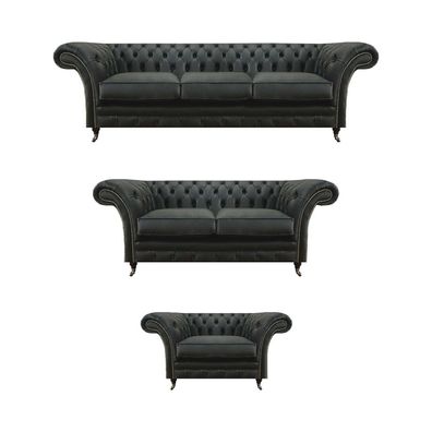 Chesterfield Schwarz Polstermöbel Wohnzimmer 3tlg Modern Einrichtung
