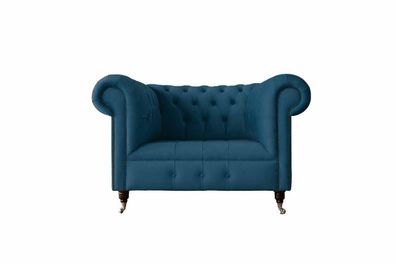 Sessel Polster Sofa Textil Chesterfield Couchen 1 Sitzer Einsitzer Blau