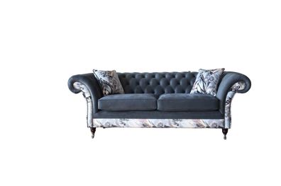 Blauer Dreisitzer Design Polster Sitz Textil Sofa 3 Sitzer Chesterfield Neu