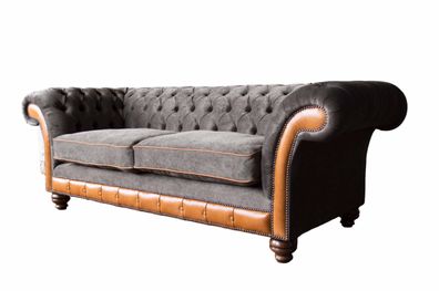 Chesterfield Sofa 3 Sitzer Design Couch Polster Stoff Polster Grau Neu