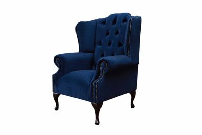 Royal Blauer Ohrensessel Chesterfield Couch 1 Sitzer Sofa Textil Couchen Sessel
