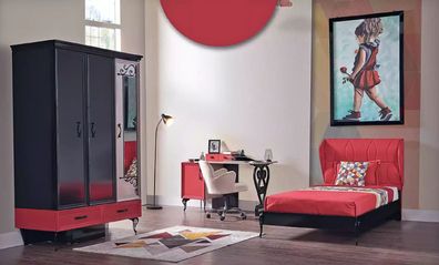 Kinder Schlafzimmer Rot Schwarz Klassische Komplettzimmer Schrank Bett Tisch