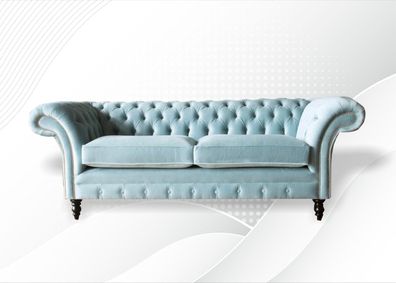 Chesterfield Couch Polster Leder Sofa 3 Sitzer Klassische Couchen Berto Blau New