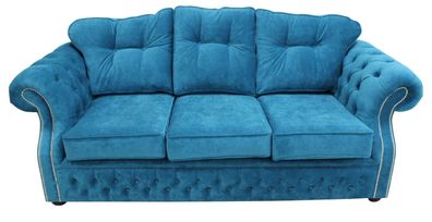 Blaue Chesterfield Stoff Polster Dreisitzer Wohnzimmer Couch Design jvmoebel ®