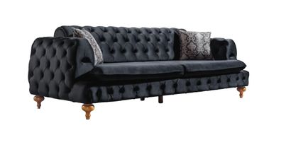 Luxus Chesterfield Couch Dreisitzer Schwarze Samt Textil Couchen Einrichtung Neu