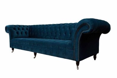 Design Luxus Chesterfield Sofa 4-Sitzer Couch Polster Sofas Möbel Blau