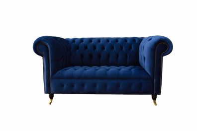 Chesterfield Büro Sitzmöbel Einrichtung Sofa Couch 2 Sitz Textil Blau
