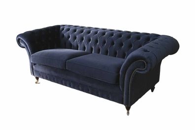 Chesterfield Wohnzimmer Samt Couch Blau 3 Sitzer Textil Sofas