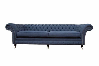 Design Chesterfield Sofa 4 Sitzer Stoff Couch Blau Polster Wohnzimmer Neu