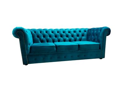 Chesterfield Sofa 3 Sitzer Textil Couchen Stoff Blau Sofas Modern Neu