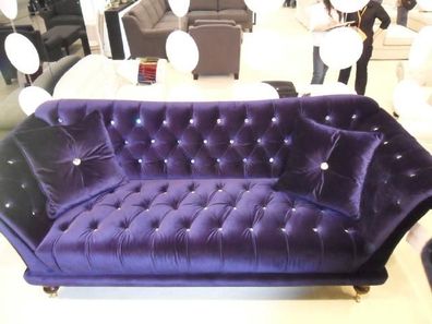 Chesterfield 3 Sitzer Elegantes Sofas Textil Couch Luxus Blau Sofa Neu