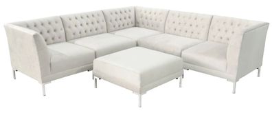 Ecksofa Hocker Creme Weiß Big Textill Stoff Chesterfield Sofas Luxus Möbel 2tlg