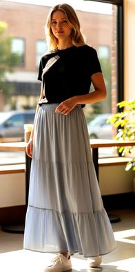 Italy Sommerrock Maxirock Stufenrock 100 % Viskose one size 38-42 Farbe: Grau