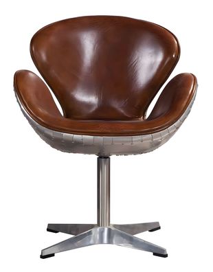 Designer-Drehsessel aus Leder mit Aluminiumrücken im Retro-Stil