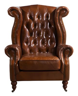 Brauner Ohrensessel – Chesterfield Stil für Wohnzimme