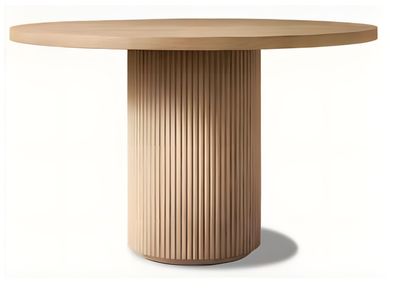 Runder Holztisch mit geriffeltem Sockel für stilvolles Wohnen