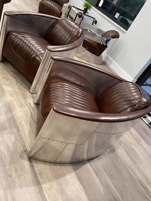 Aviator Sofa Sessel Couch club Lounge Flugzeug Retro Echtleder Vintage Aluminium