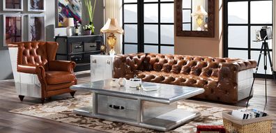 Ohrensessel Echtleder Vintage Cigar Ohrenbackensessel Fernsehsessel Ledersessel