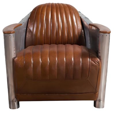 Sessel Echtleder Couch Sofa club Lounge Retro Aviator Vintage Aluminium Flugzeug