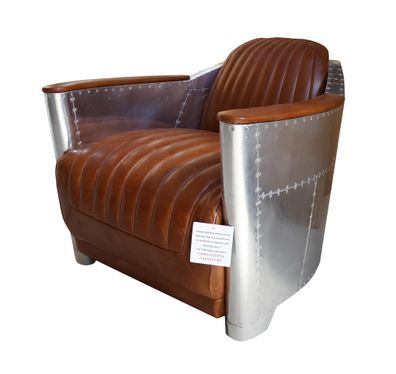 Ledersofa Sofa Couch Polster Einsitzer Sofas Couchen Flugzeug Aviator Aluminium