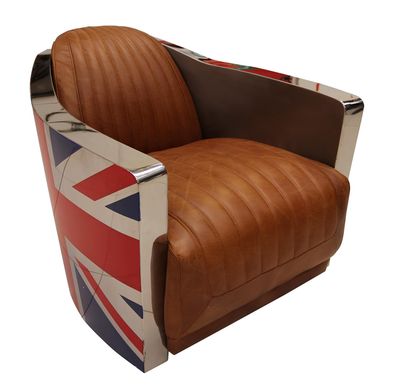 Echtleder Design Vintage Sessel Lounge Möbel Union Jack Aviator Retro Flugzeug